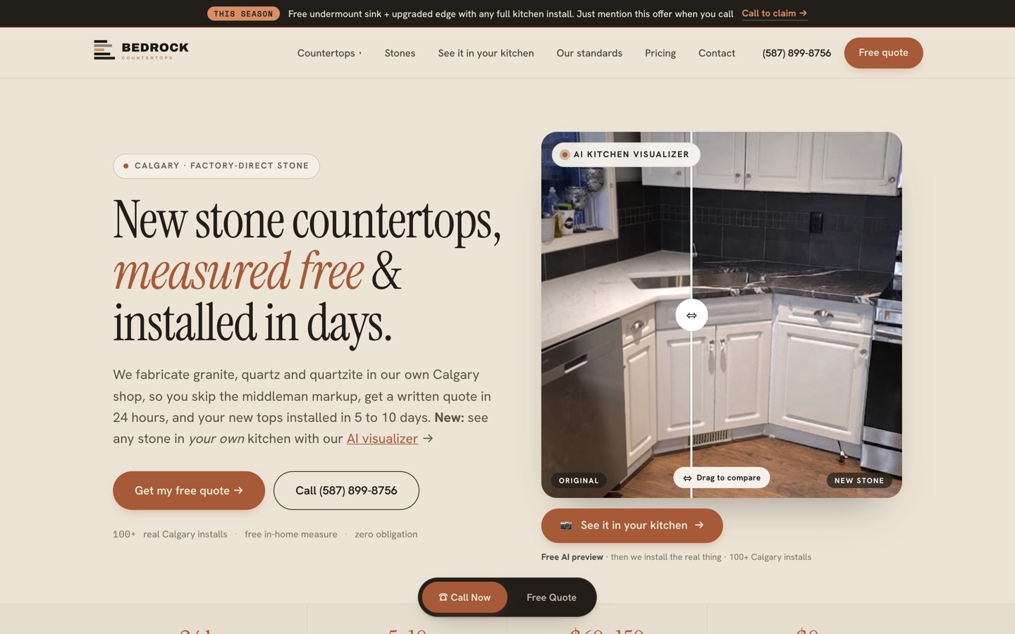 A StoneMagnet shop website with a landing page for each city served